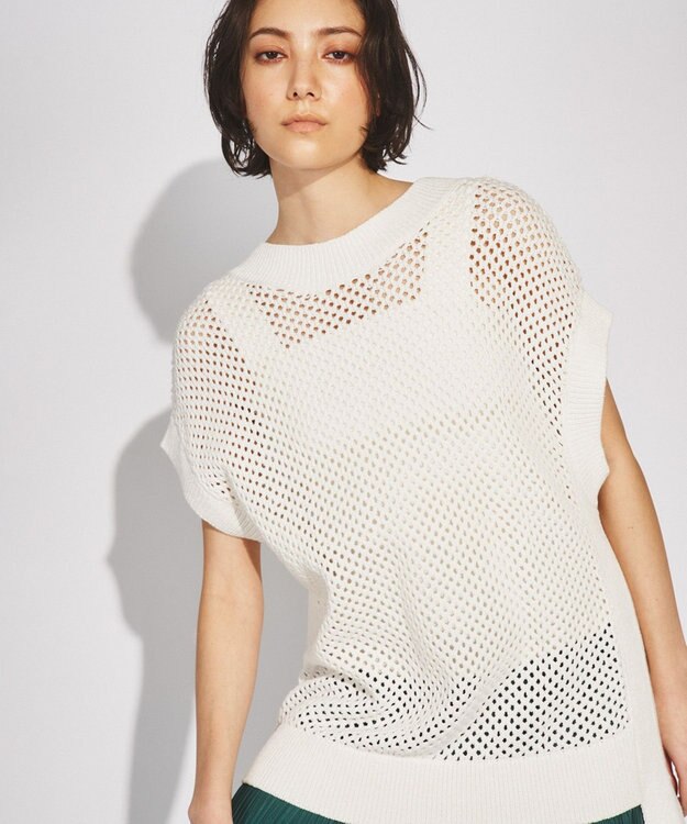 GRACE CONTINENTAL メッシュ2wayニットトップ ホワイト