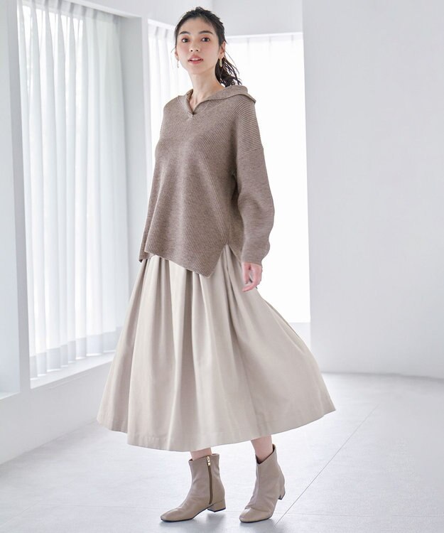 ANY ウールブレンドスキッパーネックニット モカ