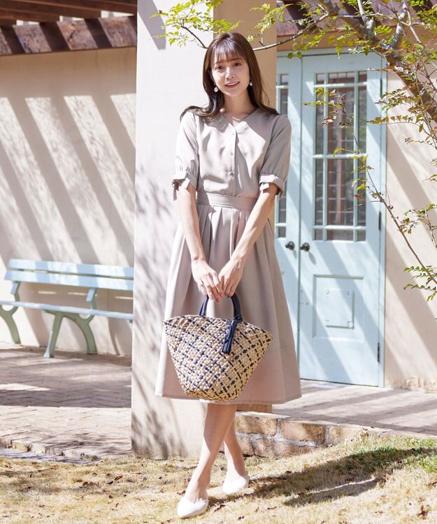 Tiaclasse 【選べる丈】麻調タックフレアスカート 膝丈グレージュ