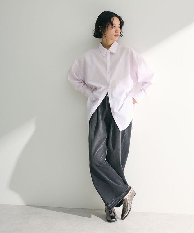 Green Parks イージーケアストライプシャツ Pink