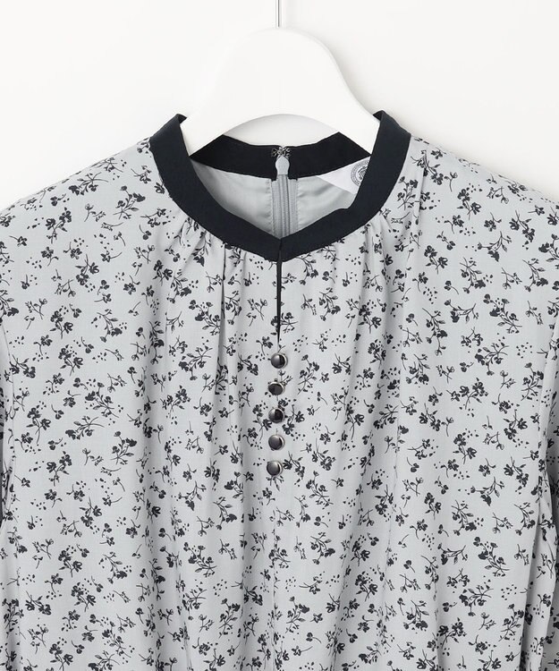 J.PRESS LADIES 【洗える】 スパンローンフラワー バンドカラー ワンピース サックスブルー系5