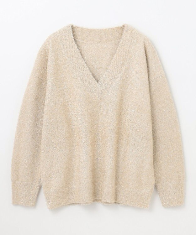 GRACE CONTINENTAL ラメVネックニットトップ ゴールド