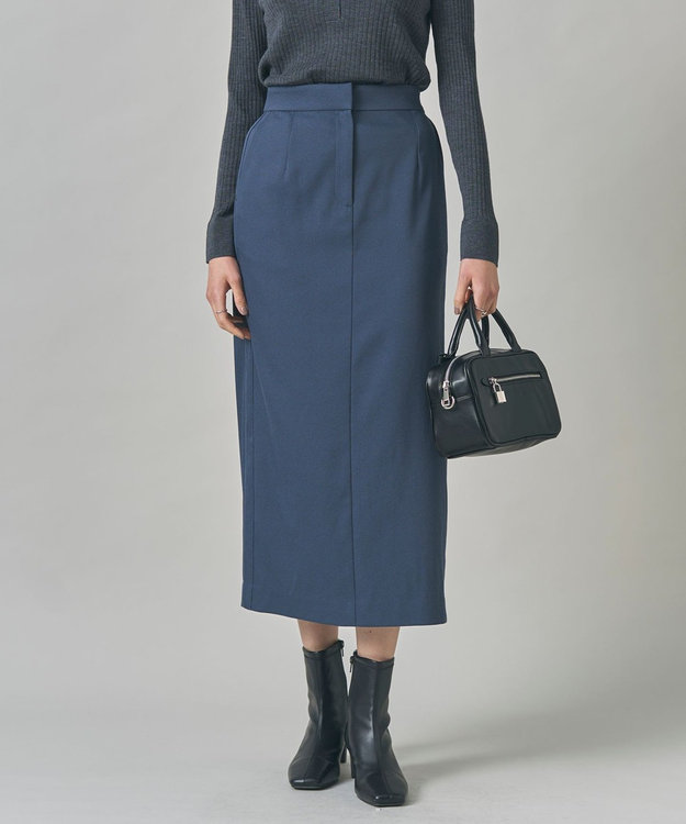 ICB 【CLASSY.掲載・裏起毛】 ウォームサテン Iラインスカート ブルーグレー系