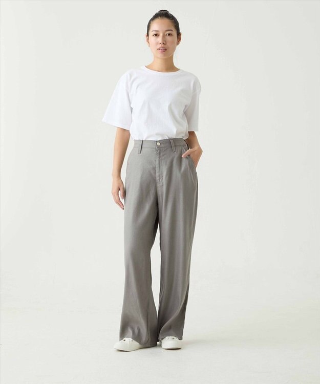 caqu linen rayon stretch wide pants リネンレーヨンストレッチワイドパンツ