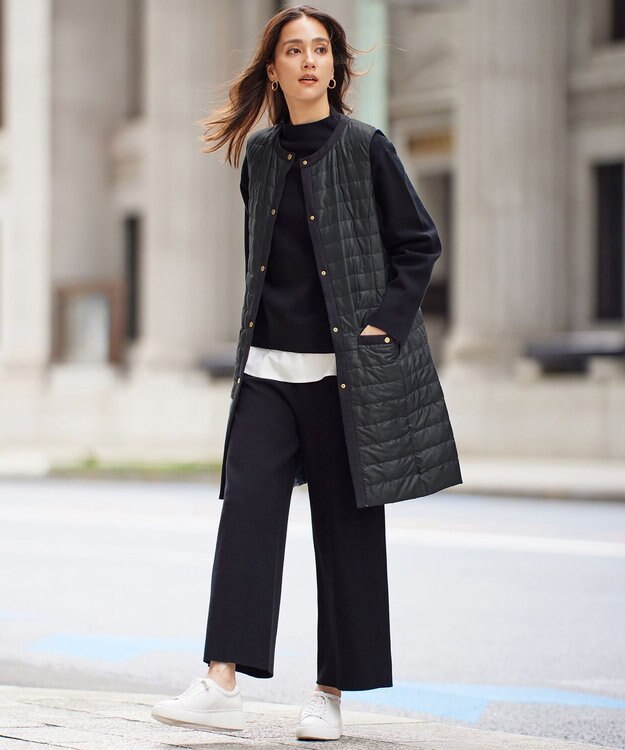 自由区 S 【セットアップ対応・洗える】レーヨンストレッチニットワイド パンツ ブラック系