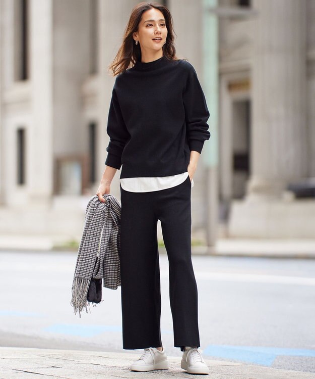 自由区 S 【セットアップ対応・洗える】レーヨンストレッチニットワイド パンツ ブラック系