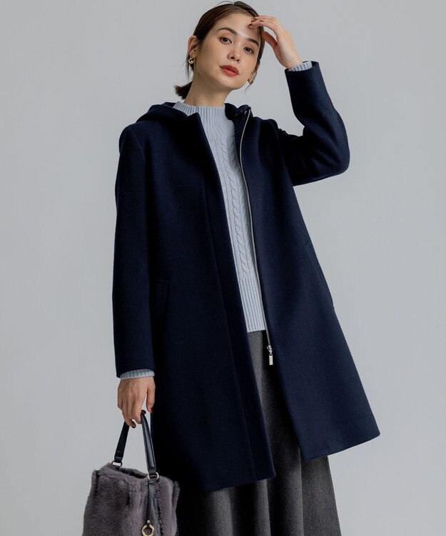 組曲 【2WAY・WEB限定】ショートビーバー フーディーロングコート ネイビー系