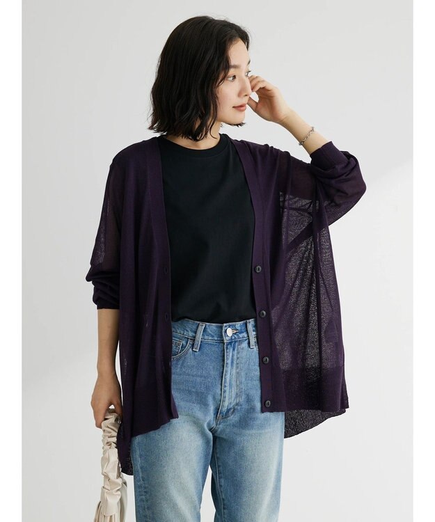 Green Parks 接触冷感シアーニットカーディガン Deep Purple