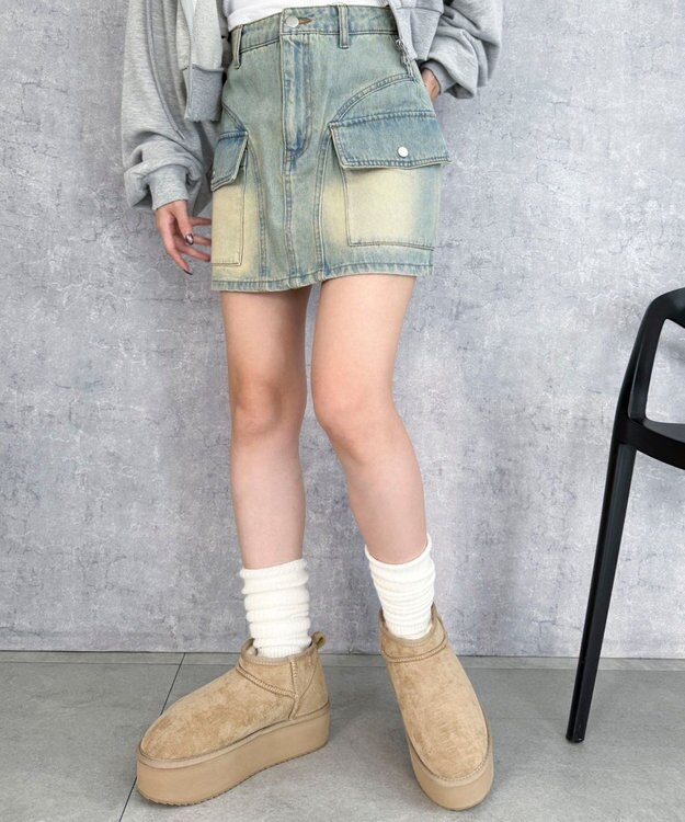 WEGO 【25年秋冬新作/あったかブーツ】厚底ムートンタッチブーツ ライトベージュ