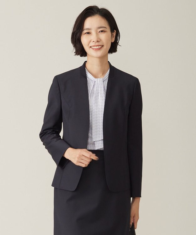 J.PRESS LADIES S 【セットアップ対応】BAHARIYE SOLID ノーカラー ジャケット ネイビー系