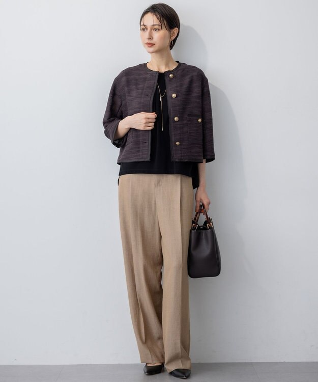 23区 【GOLD LABEL】ナチュラルシャンブレー タックパンツ ベージュ系