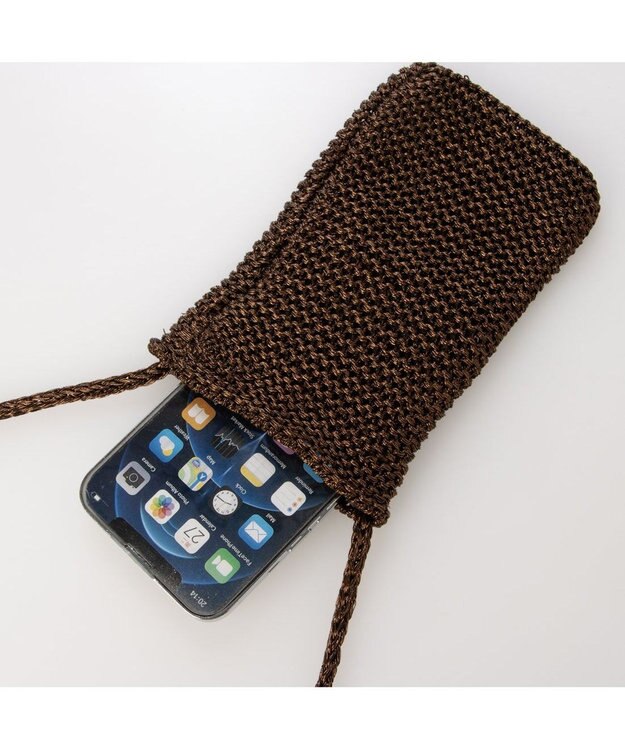 UNBILLION カシュカシュ cachecache / メタリックニットスマホショルダーバッグ ブラウン