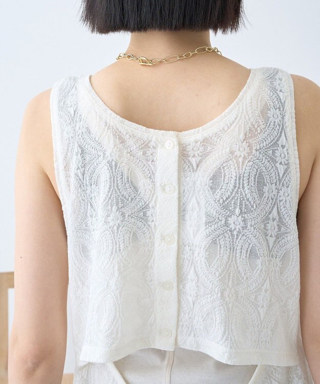 AMERICAN HOLIC レースジャガードノースリーブワンピース Ivory