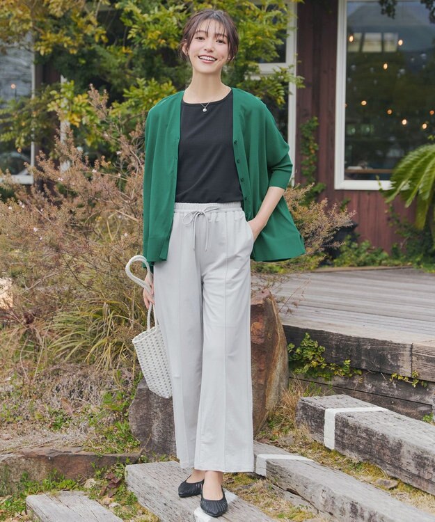 Tiaclasse L 軽やかニットドルマンカーディガン グリーン