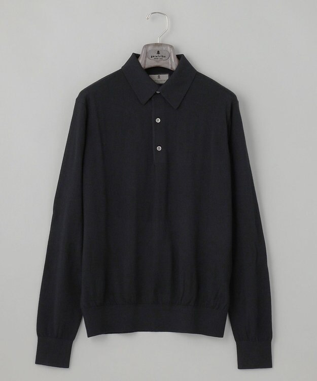 GOTAIRIKU オリジナル設計【洗える/チクチクしにくい/ピリングしにくい】イタリア糸 ハイゲージ  ニットポロ_WOOL100% ブラック系