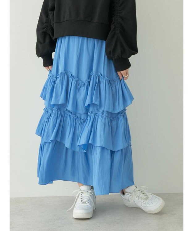 earth music&ecology ランダムティアードボリュームスカート Blue