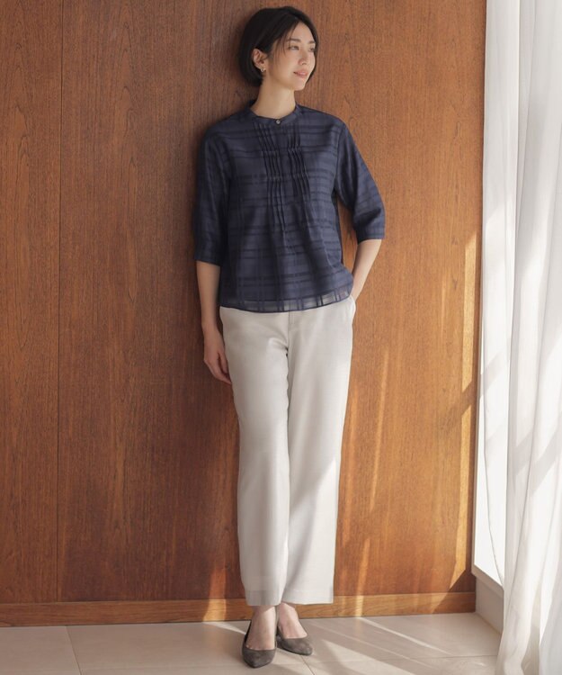 J.PRESS LADIES L 【定番人気・セットアップ対応】OXIJEWEL ストレッチ ストレート パンツ ライトグレー系