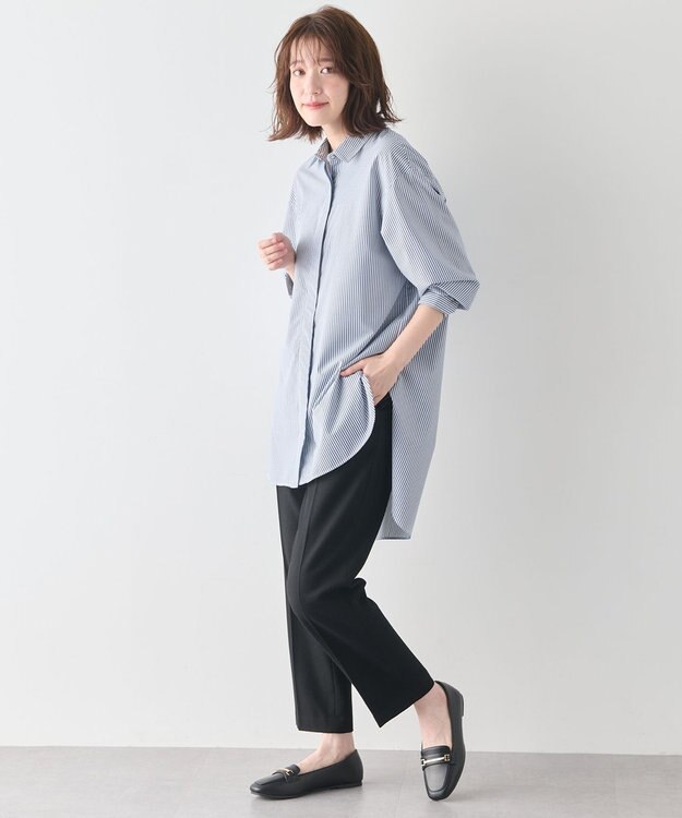 ANY 【洗濯機可/ストレッチ/ウエストゴム/裏起毛】マルチファンクションストレッチテーパードパンツ ブラック