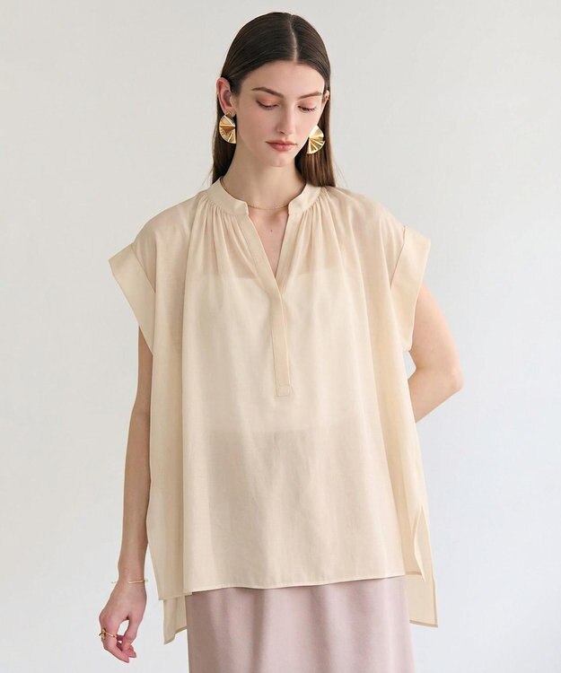 BEIGE， BAC / コットンシアー ギャザーブラウス Peach