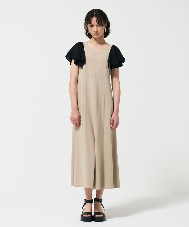 GRACE CONTINENTAL フリルスリーブカットワンピース ベージュ