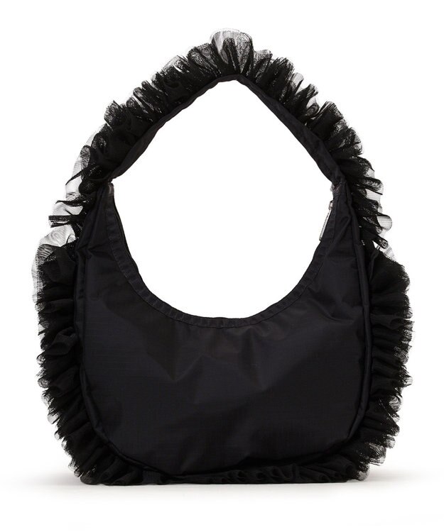 LeSportsac RUFFLE ZIP HOBO/ブラックレースラッフル ブラックレースラッフル