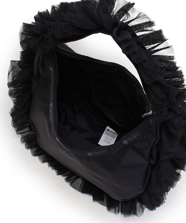LeSportsac RUFFLE ZIP HOBO/ブラックレースラッフル ブラックレースラッフル