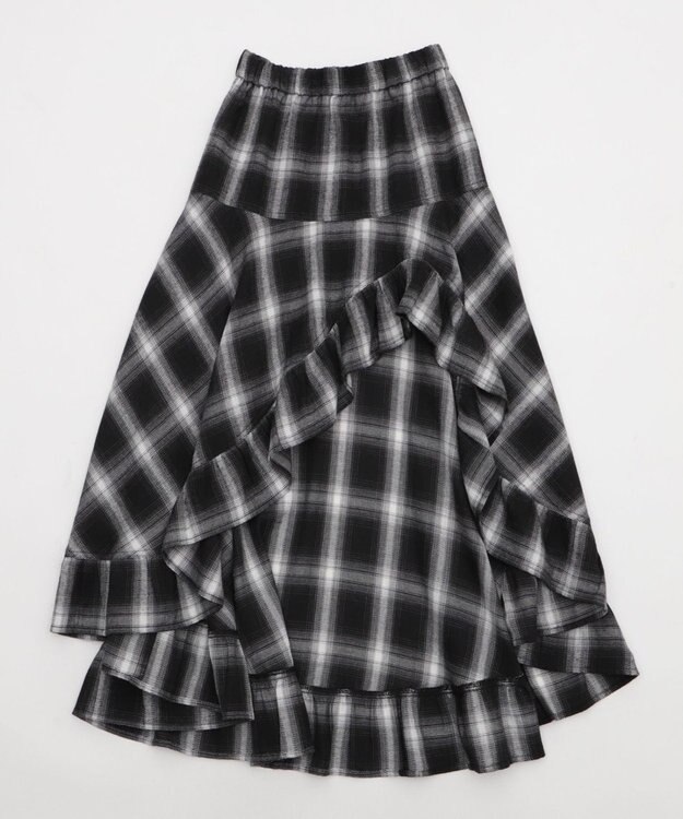 WEGO チェックアシンメトリーフリルロングスカート ブラックチェック1