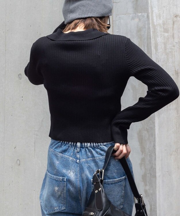 WEGO Wジップコンパクトニットカーデ ブラック