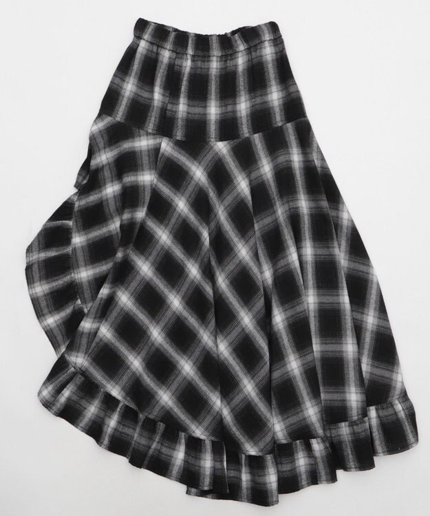 WEGO チェックアシンメトリーフリルロングスカート ブラックチェック1