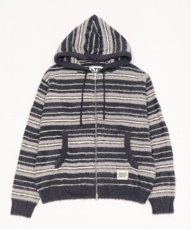 WEGO 【ユニセックス着用ITEM】シャギーボーダーニットパーカー ネイビー