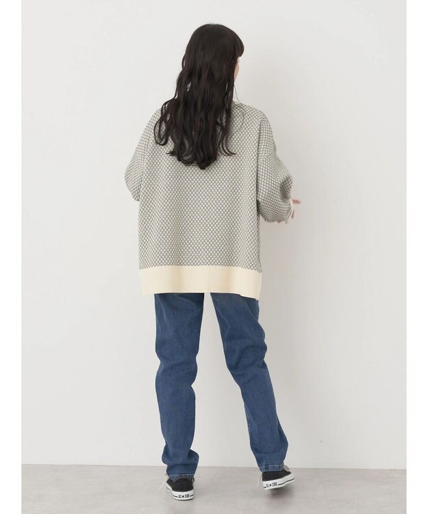 earth music&ecology ダイヤ柄ジャガードカーディガン Off White