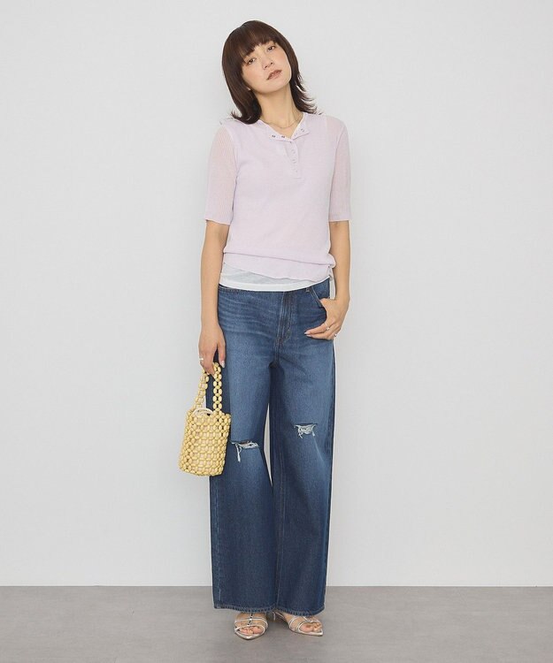 AMERICAN HOLIC 【2点セット】シアーリブヘンリーネックニット＋タンクトップ Purple