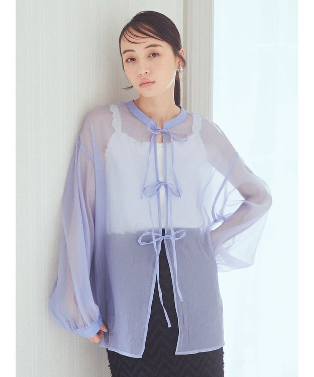 earth music&ecology シアーリボンシャツ Blue