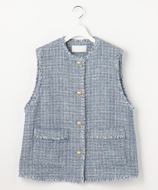 自由区 ファンシーノットツイード ジレ ブルー