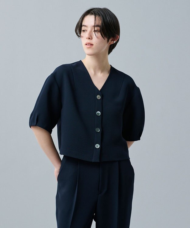 uncrave ウォッシャブルダブルクロス ブラウス ネイビー