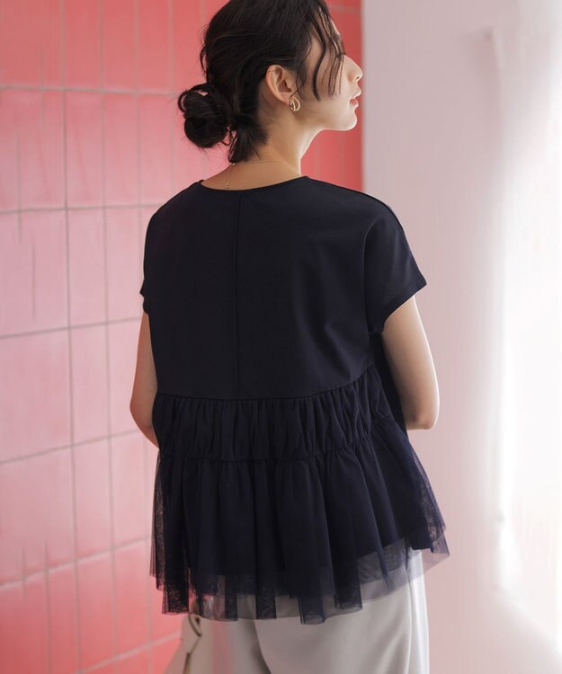 組曲 L 【先行予約】GIZAコットンチュールコンビ カットソー ネイビー系