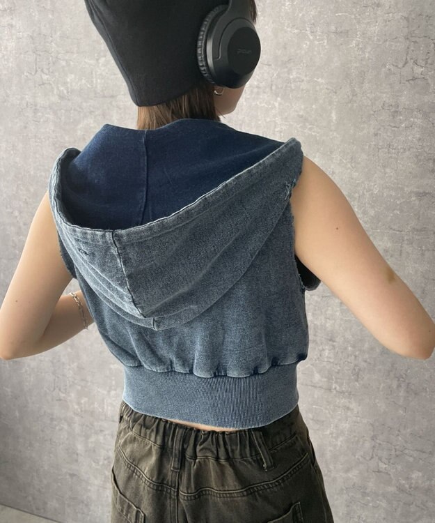 WEGO ヴィンテージウォッシュWジップN／Sパーカー デニム