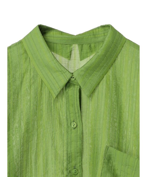 Green Parks シアーストライプショート丈シャツ Green