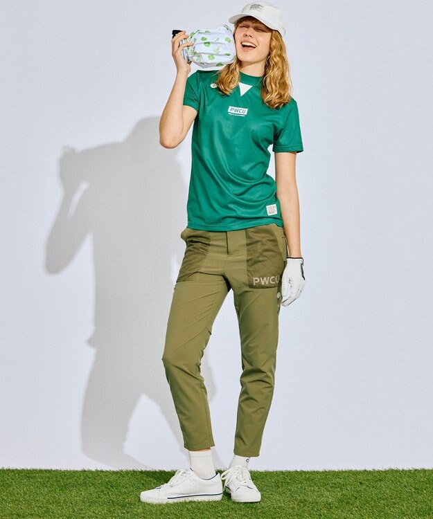 PW CIRCULUS 【吸水速乾 / UV遮蔽率96.3% UVカット / ストレッチ】【WOMEN】メッシュコンビモックネックT ゴルフウェア レディース グリーン系