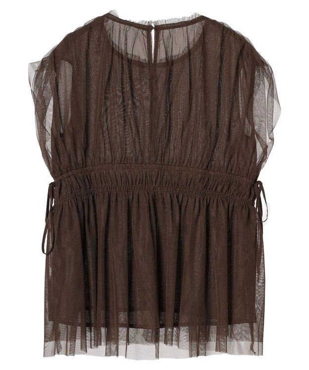 YECCA VECCA チュールギャザーブラウス Brown