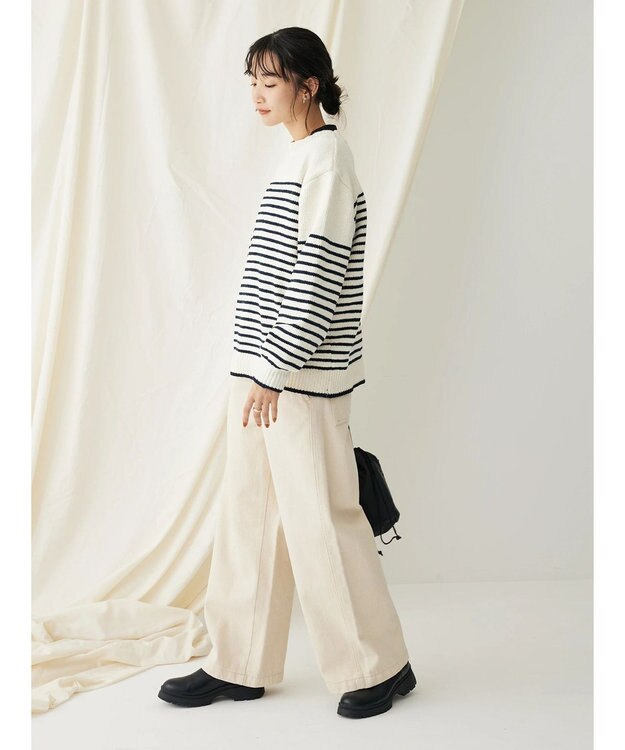 CRAFT STANDARD BOUTIQUE 洗えるモールニットボーダープルオーバー Ivory