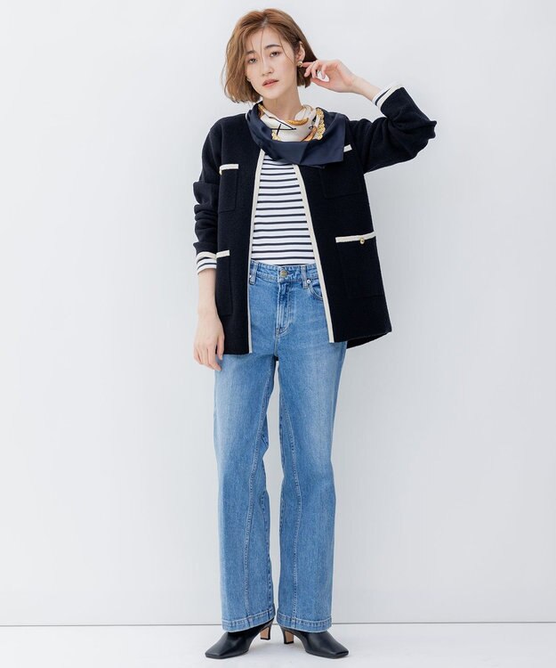 23区 L ミニブークレ ニットジャケット ブラック系1