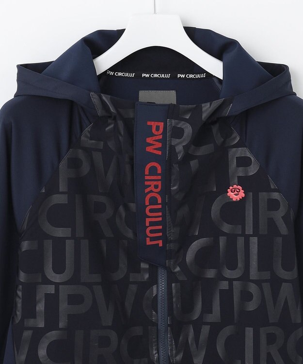 PW CIRCULUS 【MEN】【撥水/防風/ストレッチ】ロゴプリント ジップアップ フーデッド ブルゾン ネイビー系