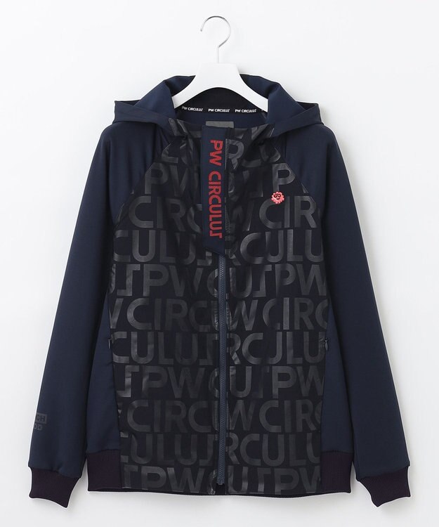 PW CIRCULUS 【MEN】【撥水/防風/ストレッチ】ロゴプリント ジップアップ フーデッド ブルゾン ネイビー系