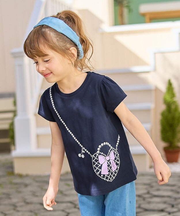 ANY KIDS 【WEB限定】7days プリント 半袖 Tシャツ ネイビー×ポシェット風