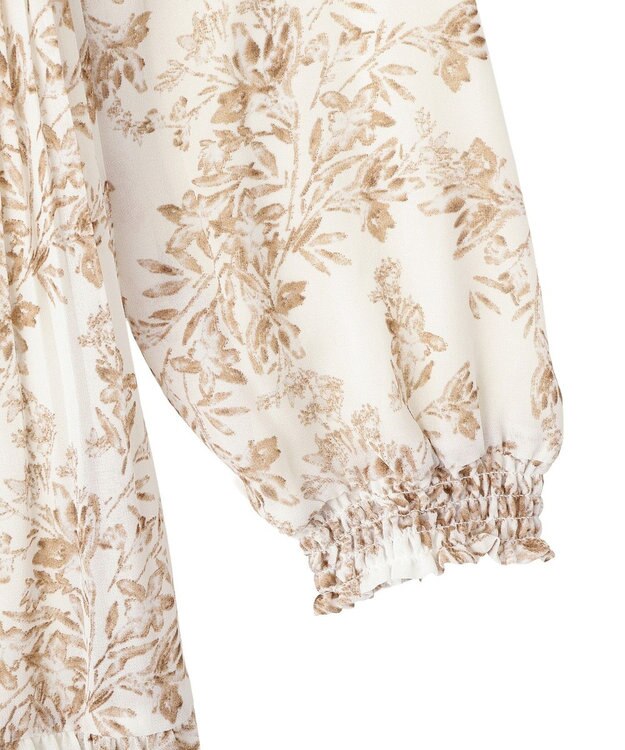 YECCA VECCA ボタニカル柄ボウタイプリーツワンピース Ivory