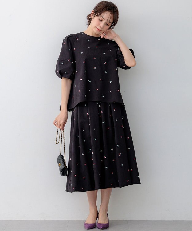 組曲 【WEB限定】ミニフラワーエンブロイダリー スカート ブラック系7