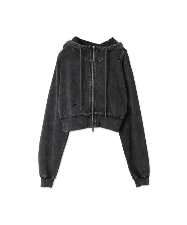 WEGO ヴィンテージウォッシュWジップショートパーカー ブラックその他