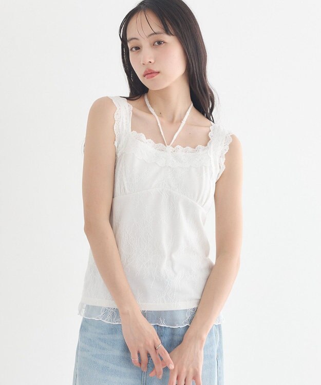 earth music&ecology 総レースホルターネックキャミソール Off White