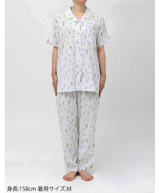Wing パジャマ 綿100%(本体) 楊柳素材 高島ちぢみ（R） 3Lまで対応 大きいサイズ 5分袖 半袖 長ズボン レディース EP8047 ウイング／ワコール グレー